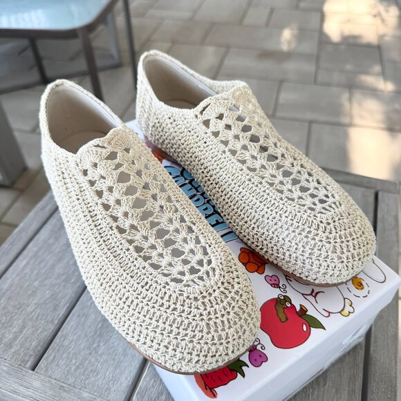 New Jeffrey Campbell Nantucket Knit Crochet Flats in Cream Ivory Womens 7.5 - Picture 1 of 11
